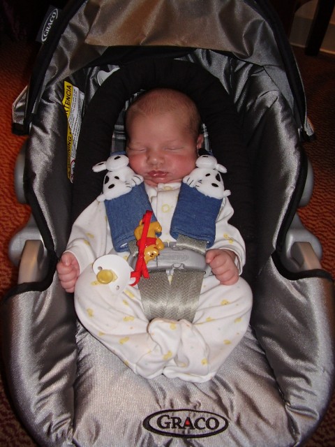 Jacob in car seat at 15 days old.